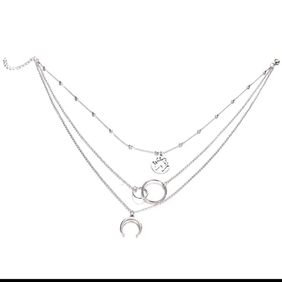 NEW Silver Boho Trendy Choker Multilayer Earth Map Circle Horn Pendant Necklace - Picture 10 of 16